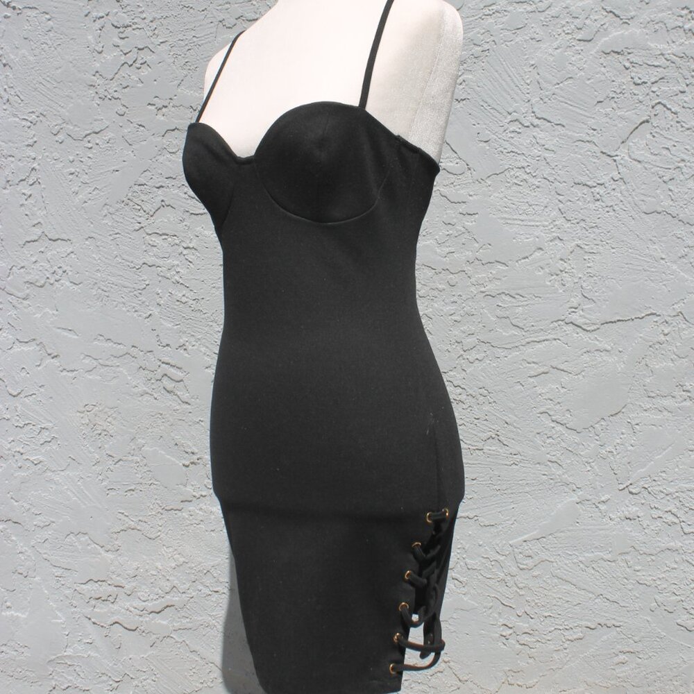 TOBI Little Black Dress Woman Size Small Drawstring Sides Spaghetti Straps Sexy